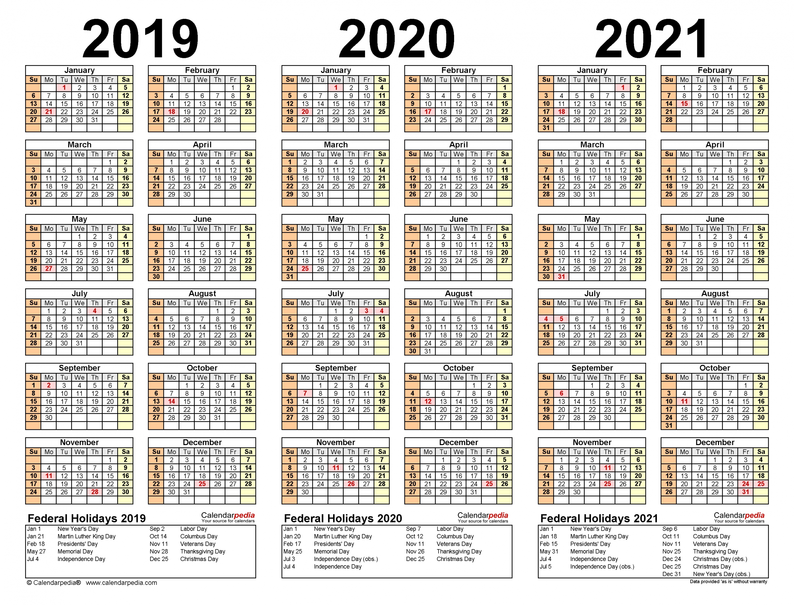 2019-2021 Three Year Calendar - Free Printable Excel Templates-3 Year Calendar 2021