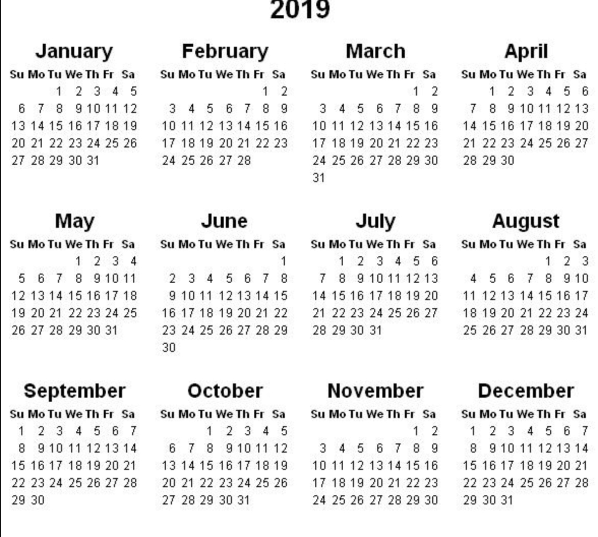 2019 Calendar - Amazonaws-Printable Yearly Calendar With Boxes