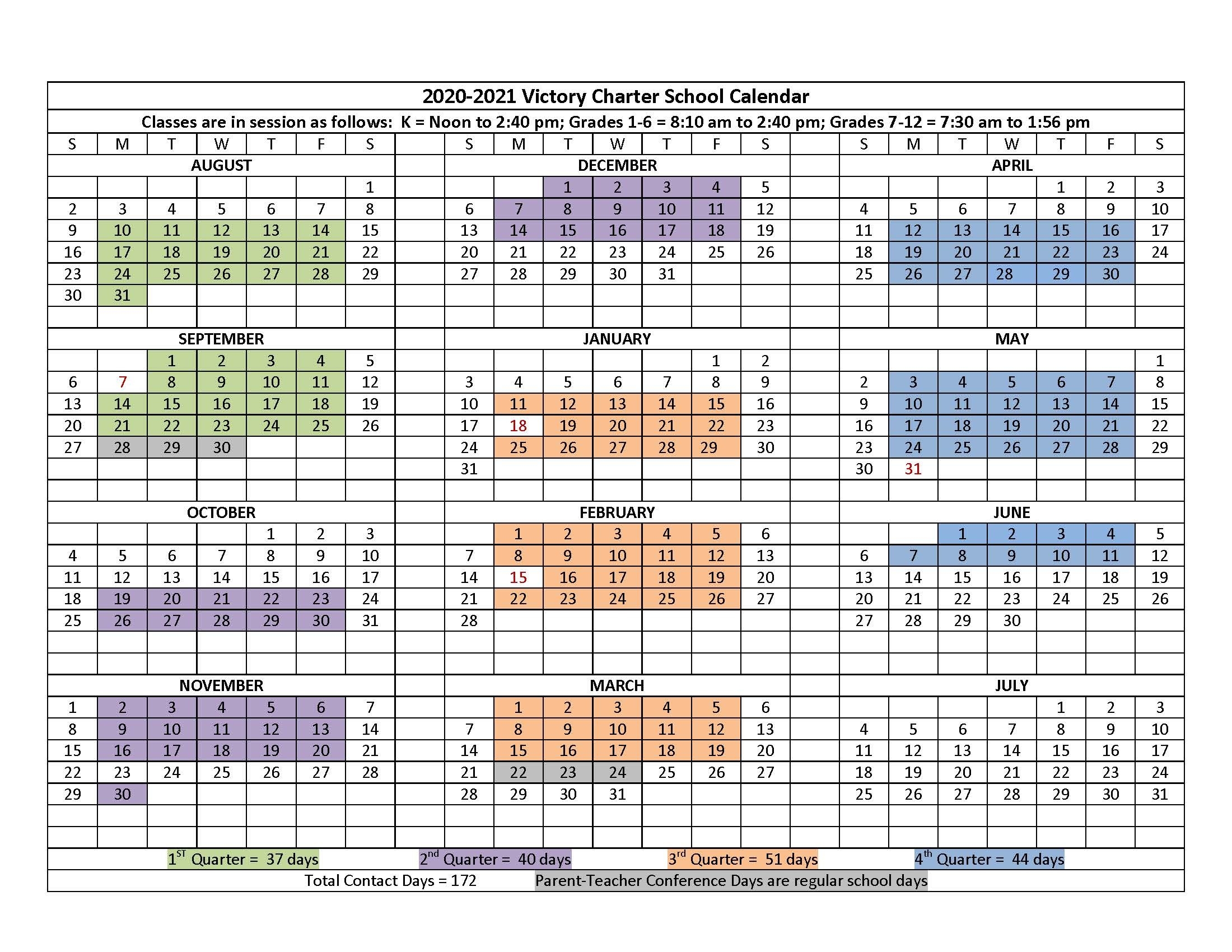 2020-2021 Calendar | Victory Charter School-Rut Prediction 2021 Louisiana