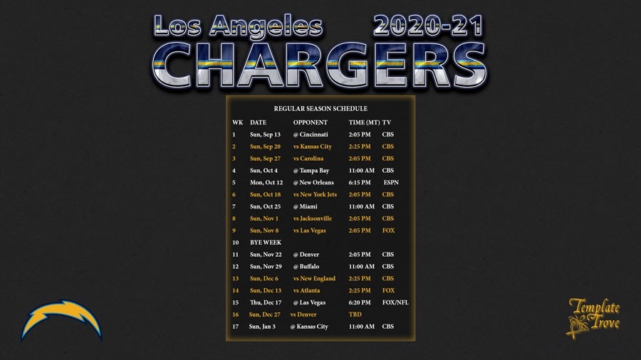 2020-2021 Los Angeles Chargers Wallpaper Schedule-Printable Nfl Schedule 2021 Season