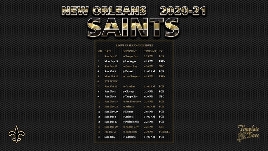 2020-2021 New Orleans Saints Wallpaper Schedule-Free Printable Nfl Schedule 2021
