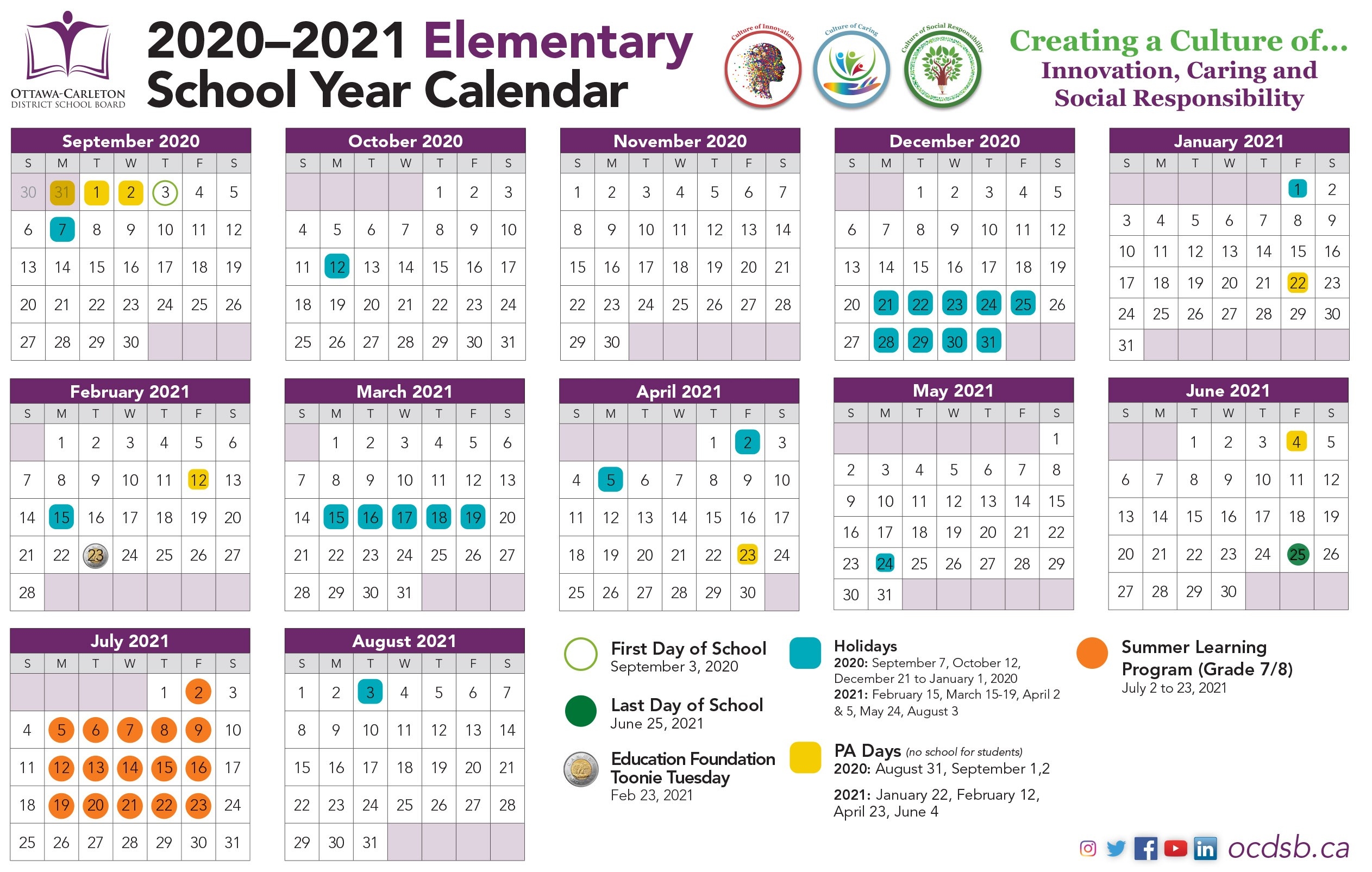 2020-2021 School Year Calendar Approved By The Ministry - Ottawa-Carleton District School Board-2021 4 Shift Calendar