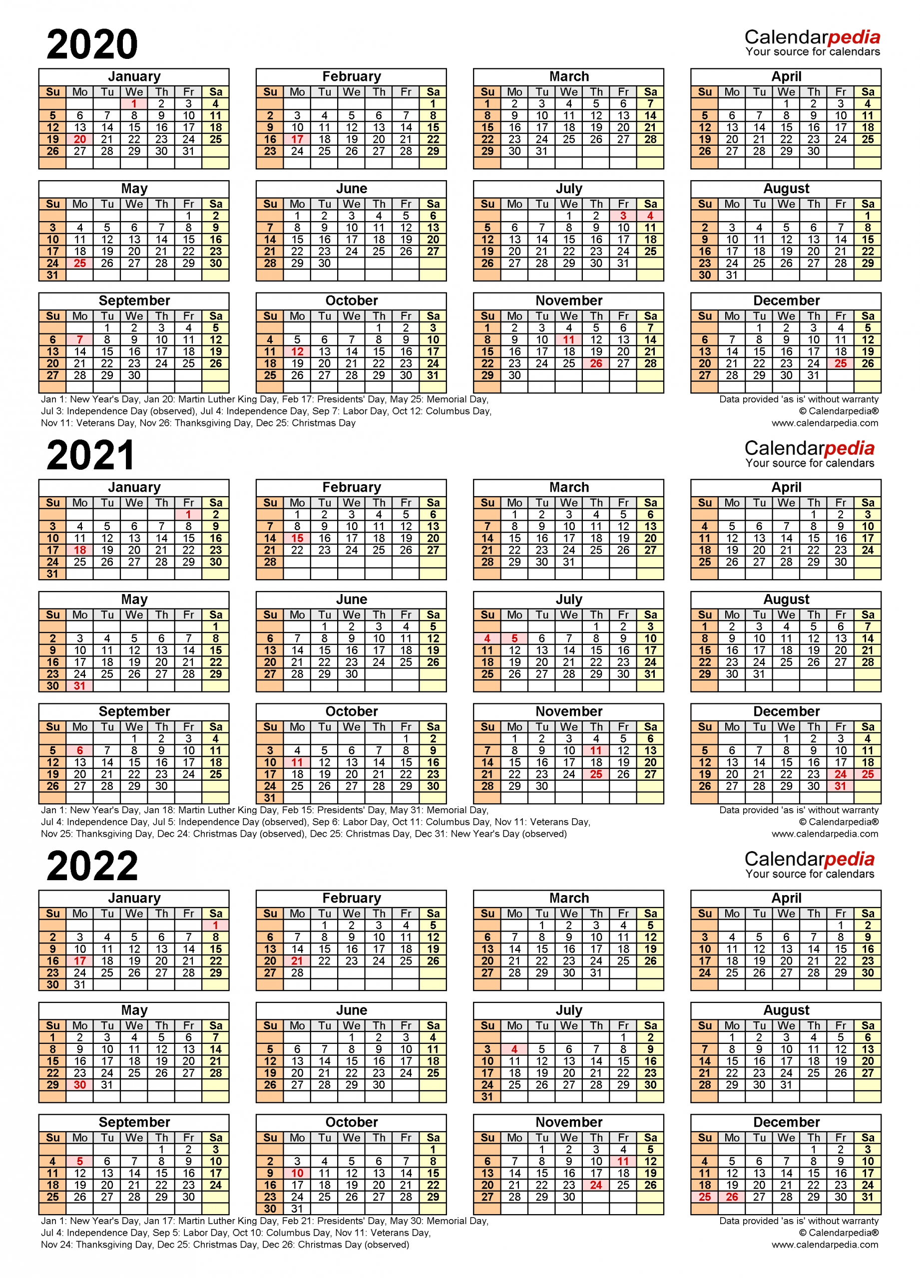 2020-2022 Three Year Calendar - Free Printable Excel Templates-3 Year Calendar 2021