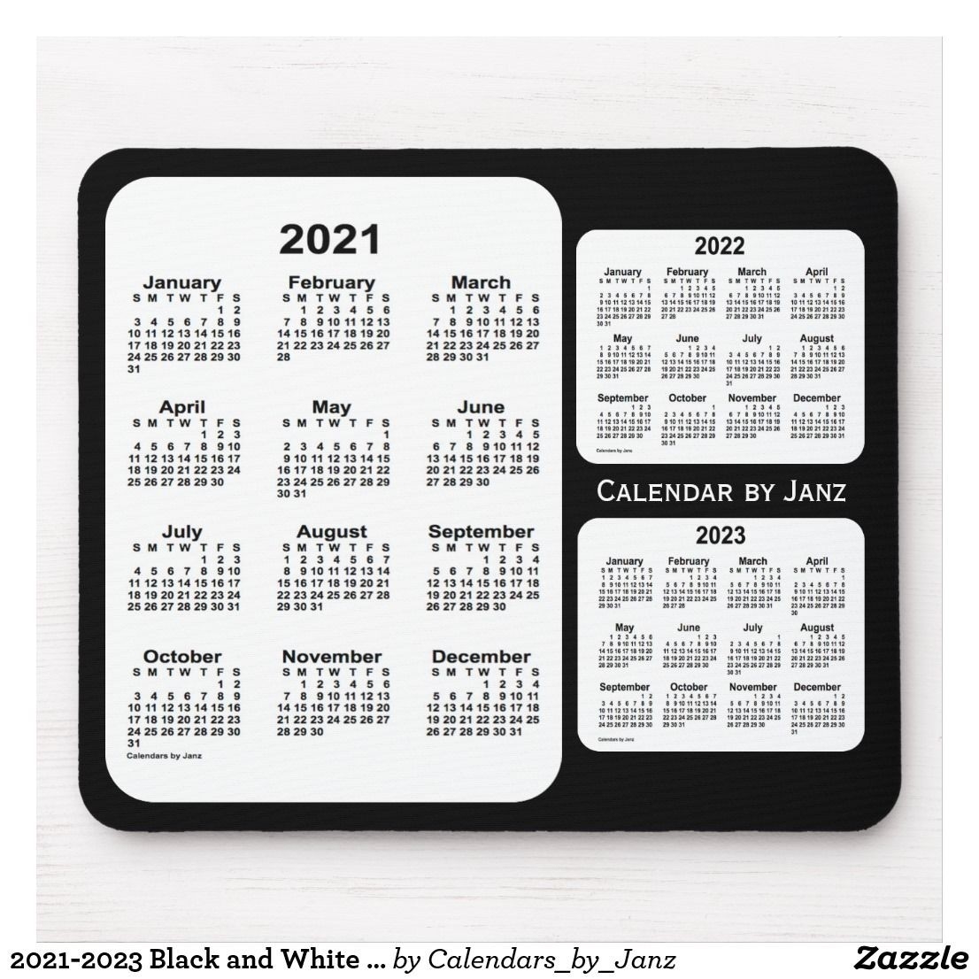 2021-2023 Black And White 3 Year Calendar By Janz Mouse Pad | Zazzle | Holiday Calendar-2021 Yearly Calendar With Boxes