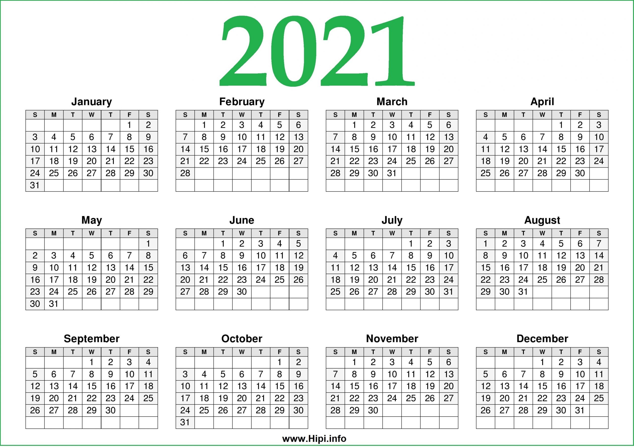 Print Free 2021 Calendar Without Downloading