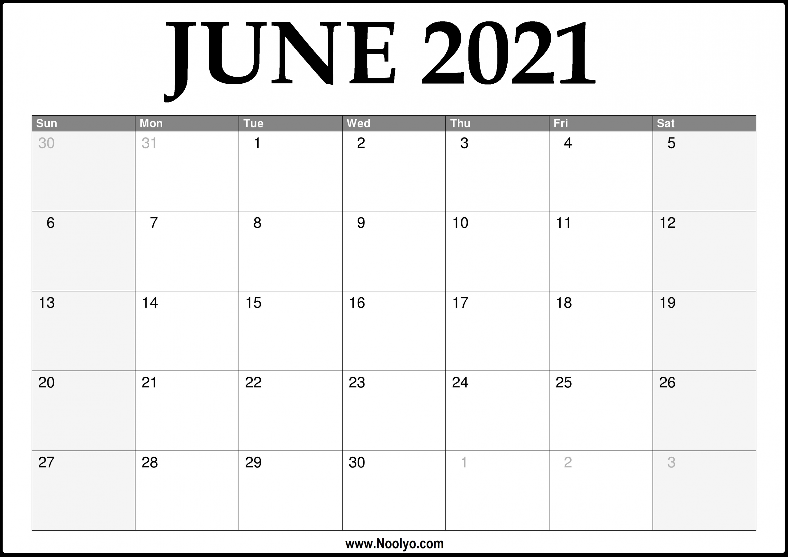 2021 June Calendar Printable – Download Free – Noolyo-Print Free 2021 Calendar Without Downloading