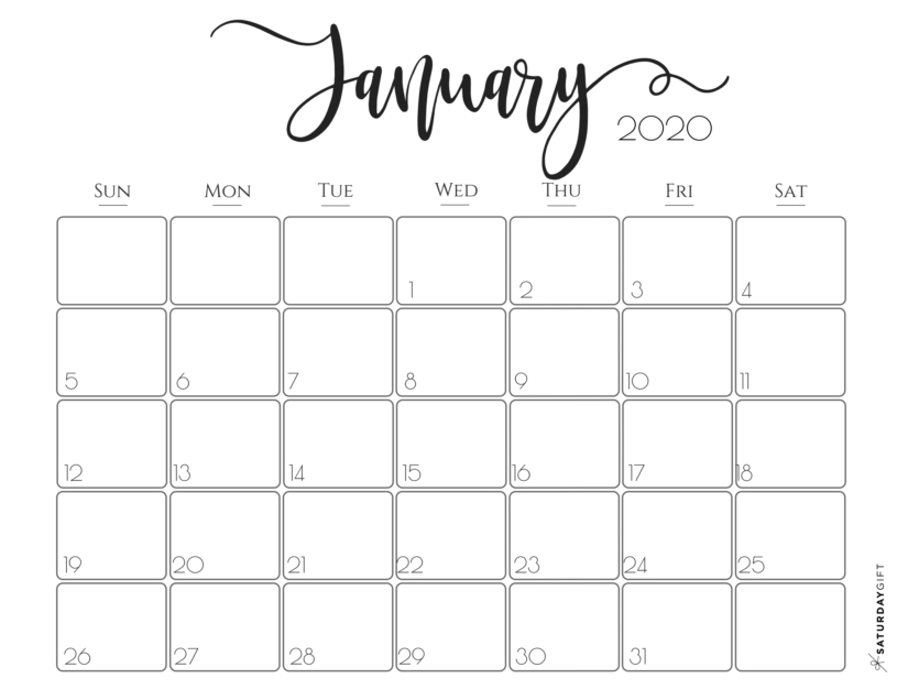 30 Minimalist January 2020 Calendars To Print-Festive Printable Calendar 2021