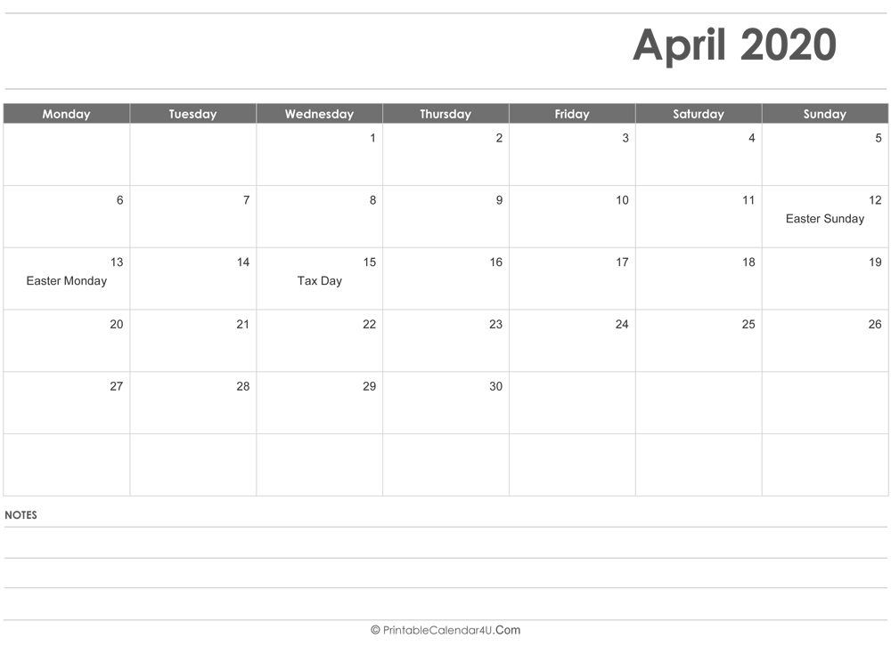 April 2020 Calendar Templates-Free Fillable Calendars 2021