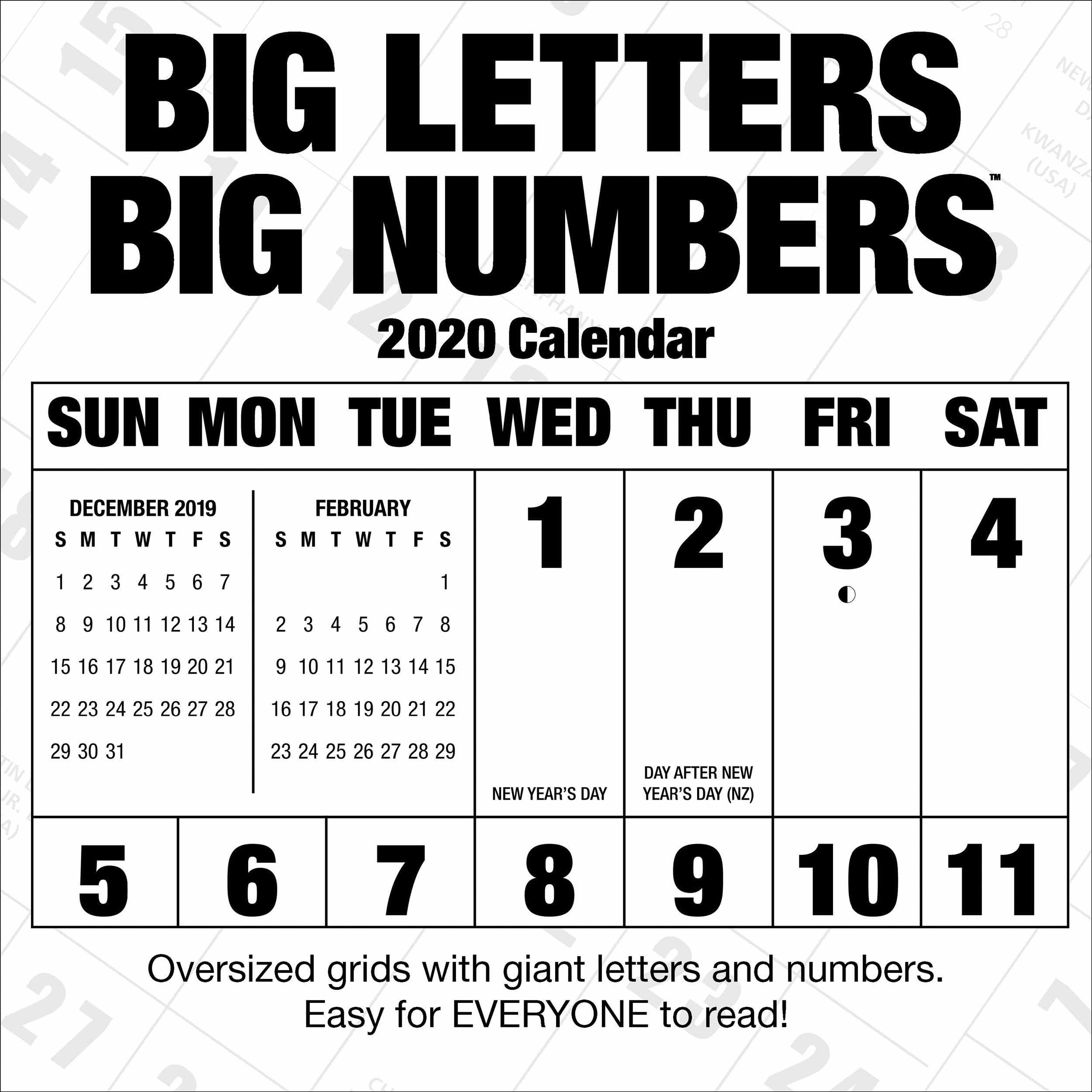 Big Letters, Big Numbers Calendar 2020 - Calendar Club Uk-Large Numbers Calendar October