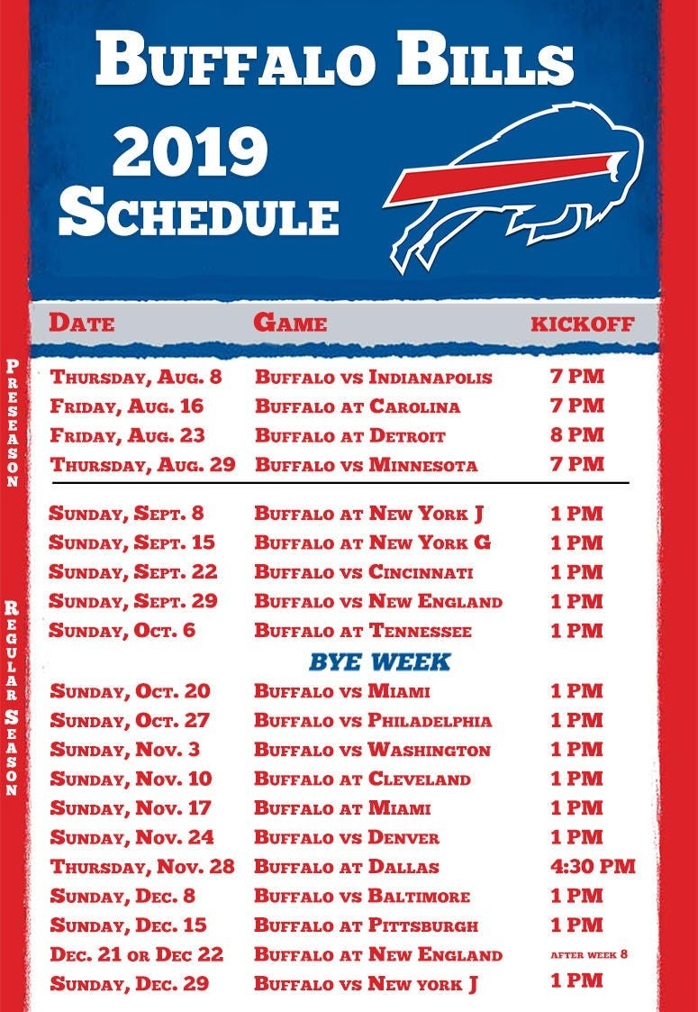 Buffalo Bills 2019 Season Schedule | Espn Rochester 95.7 Fm-1 Page Printable Nfl Schedule