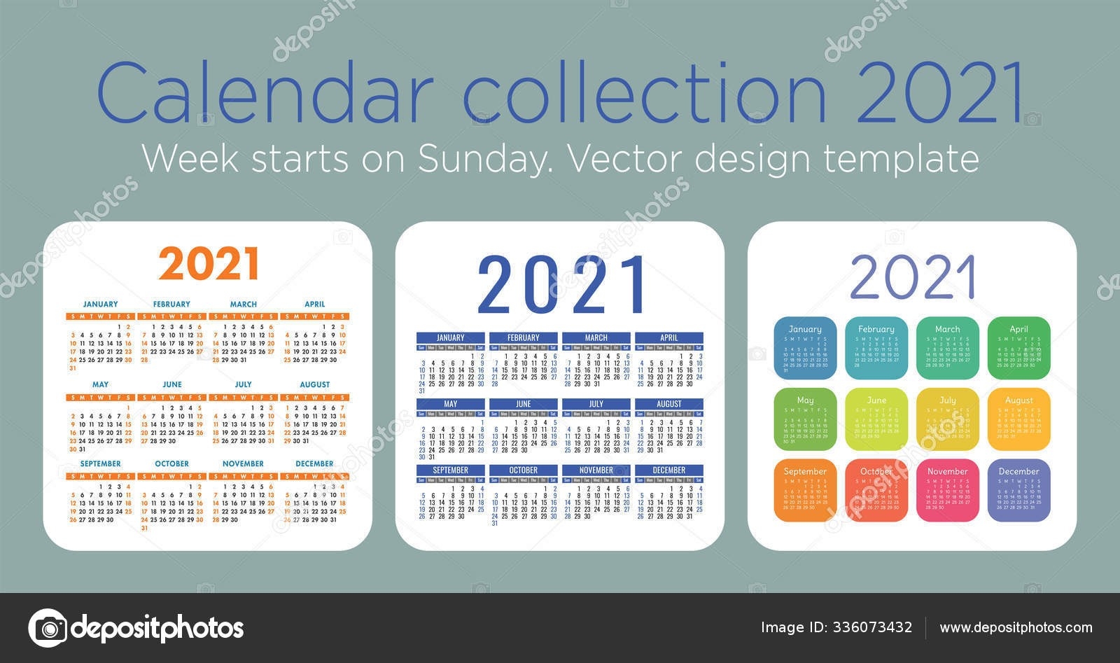 Calendar 2021 Year Set. Vector Pocket Or Wall Calender Template — 스톡 벡터 © Ra.khusnullina@Gmail-2021 Pocket Planner Calendar Template