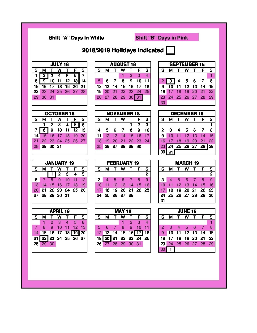 Copy Of 2018 – 2019 Shift Calendar – Unifor 88-Calendar For Shift Work 2021