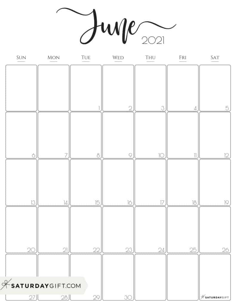 Cute (&amp; Free!) Printable June 2021 Calendar | Saturdaygift-Sunday To Saturday Monthly Calendar 2021