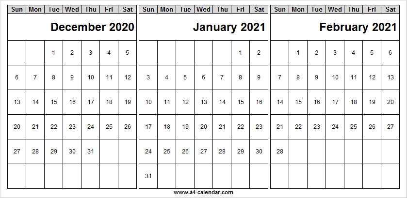 December 2020 To February 2021 Calendar Blank - Month Of Dec 2020-2021 4 Shift Calendar