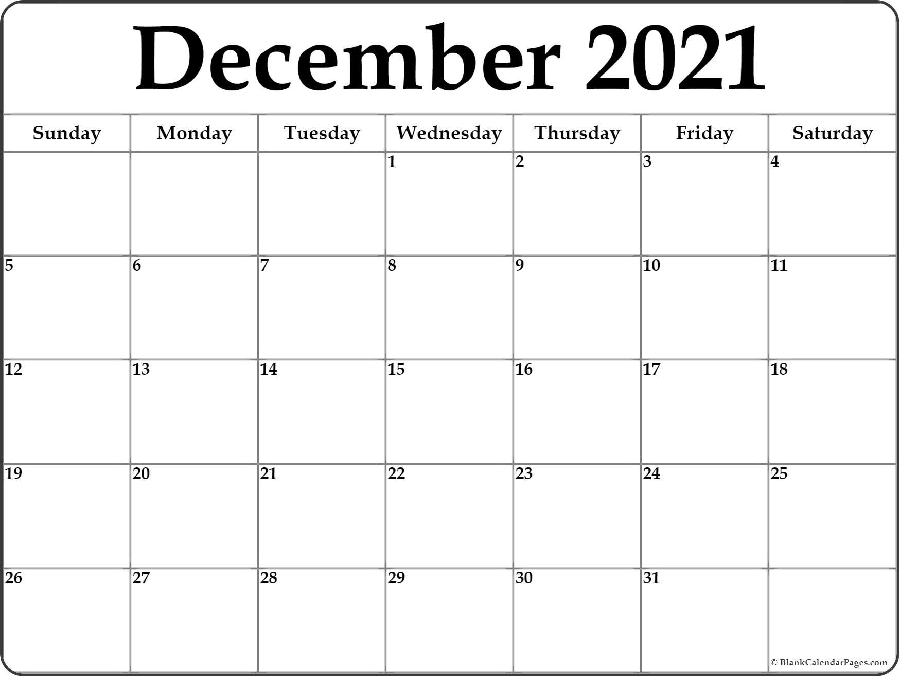 December 2021 Blank Calendar Templates.-2021 Printable Calendar From October Thru December