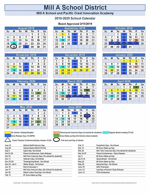 District Calendar | Mill-A-School-Fill In Calendar 2021