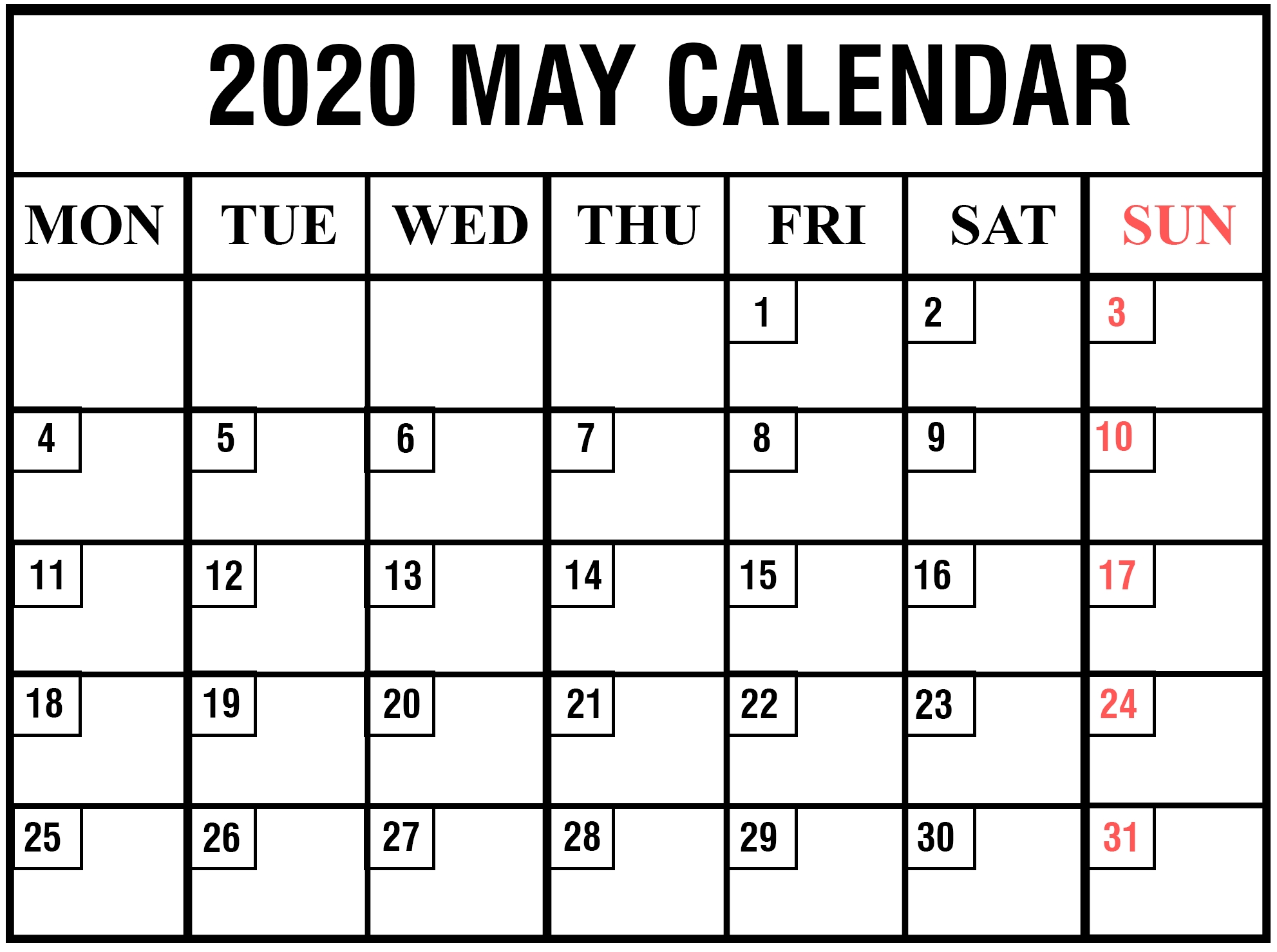 Download Free Blank May 2020 Printable Calendar [Pdf, Excel &amp; Word] | Printable June Calendar-Free Fill In Calendar