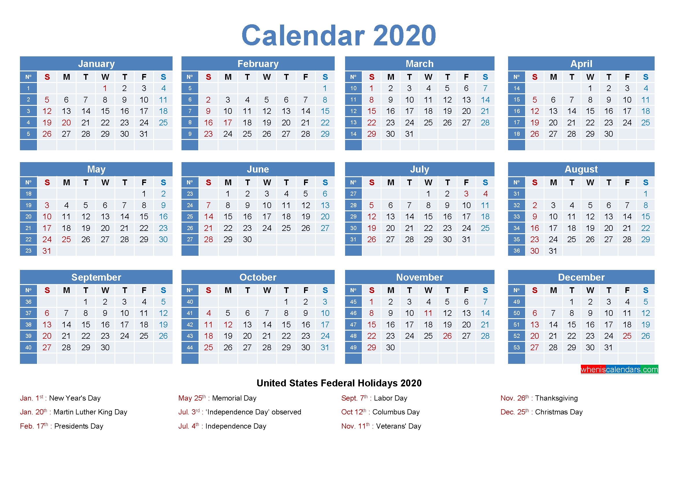 Editable Printable Calendar 2020 Word – Template No.ep20Y8 – Free Printable 2020 Monthly-Yearly Week Number Calendar Excel0.