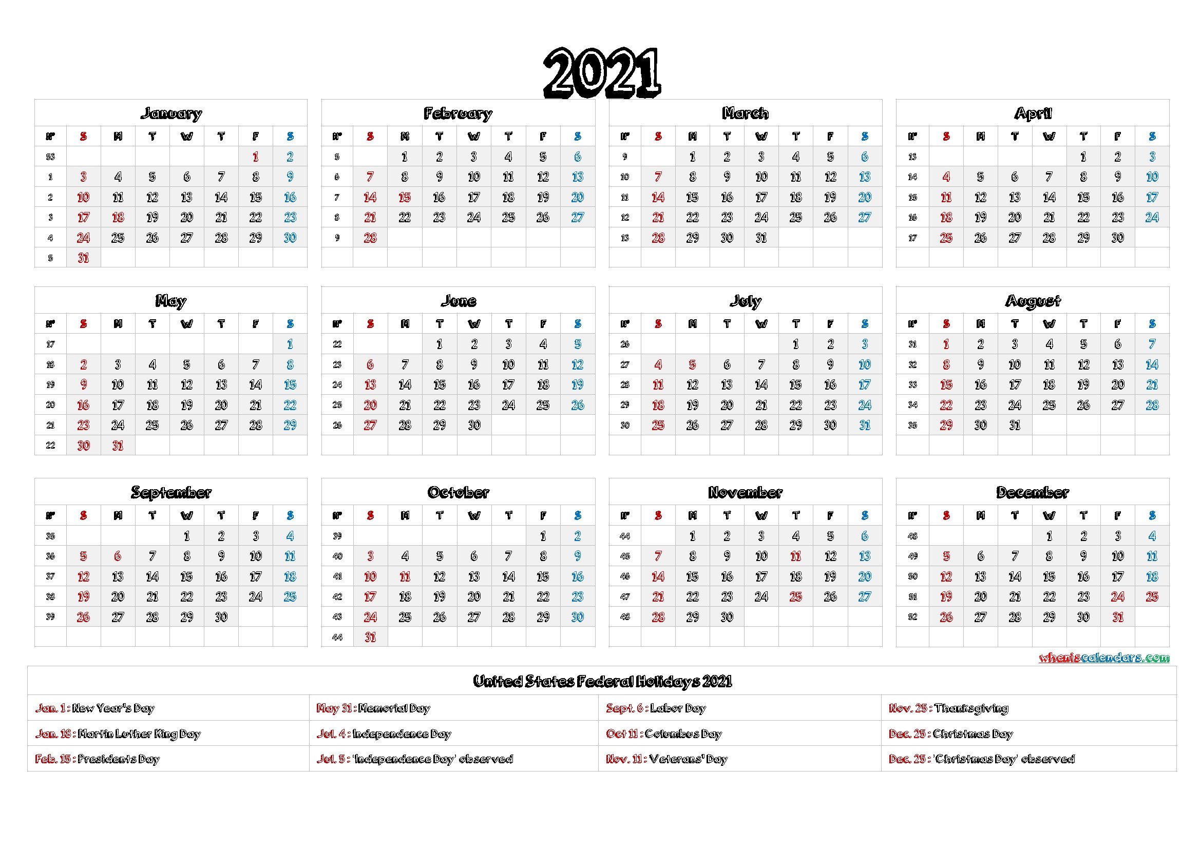 Free 2021 Calendar Printable With Holidays - 12 Templates | Free Printable 2020 Calendar With-2021 Calendar To Fill In