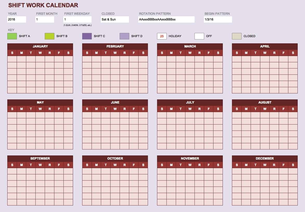 Free Blank Calendar Templates - Smartsheet-2021 4 Shift Calendar