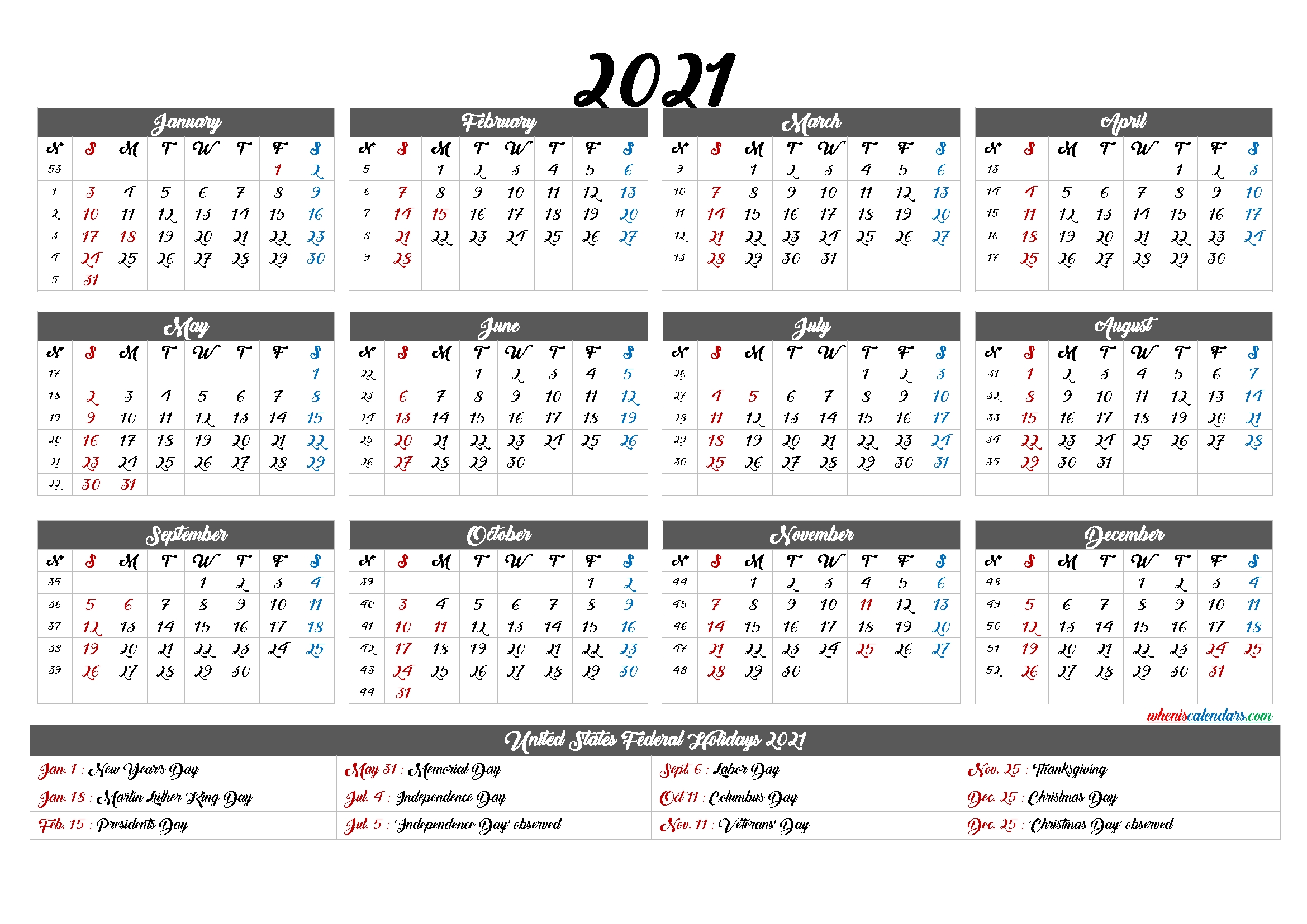 Free Printable 2021 Calendar With Holidays – 12 Templates – Free Printable 2020 Monthly Calendar-2021 Calendar Fill In