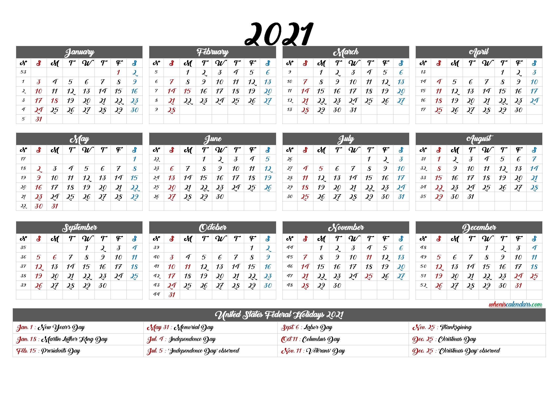 Free Printable 2021 Calendar With Holidays – 12 Templates – Free Printable 2020 Monthly Calendar-Fill In Calendar 2021