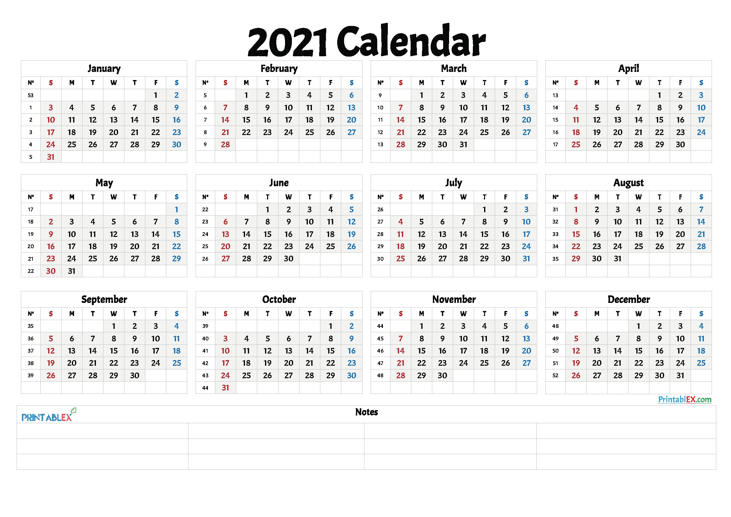 Free Printable 2021 Yearly Calendar With Week Numbers – 21Ytw12 In 2020 | Free Printable-2021 Calnder By Week No Excel