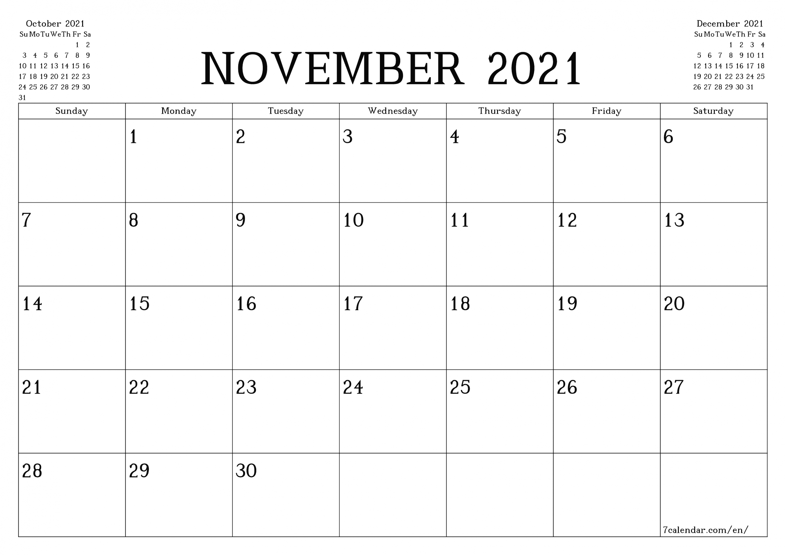 Free Printable Blank Monthly Calendar And Planner For November 2021 - A4, A5 And A3 Pdf And Png-2021 4 Shift Calendar