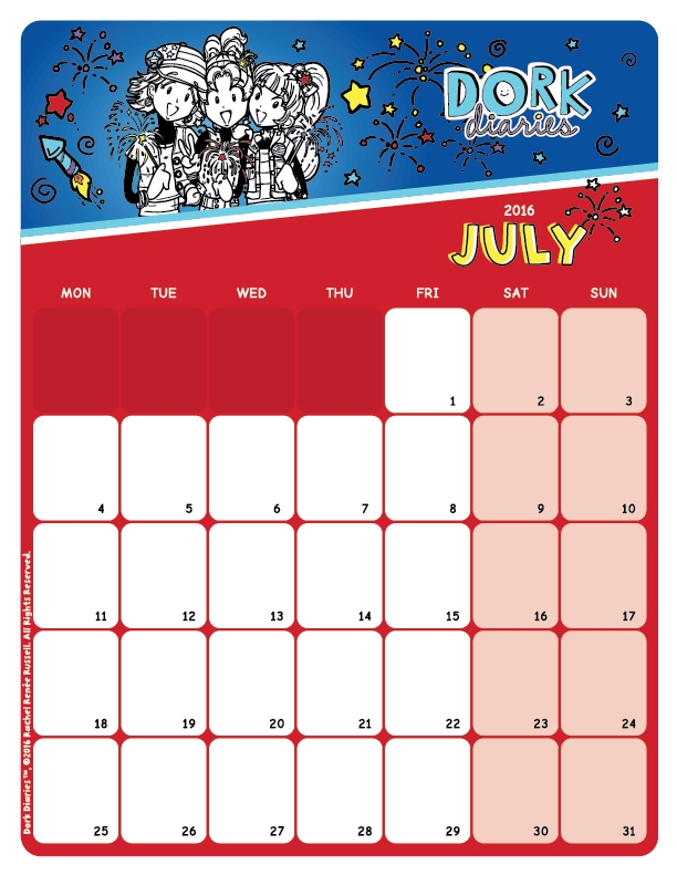 July Calendar – Happy 4Th Of July! – Dork Diaries-Make Shift Calander Oct 25 November 21