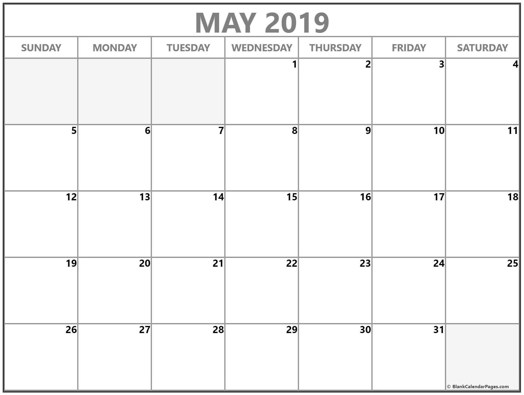 May 2019 Blank Calendar Templates. | Blank Calendar Template, Calendar Printables, Monthly-Free Fillable Calendars 2021