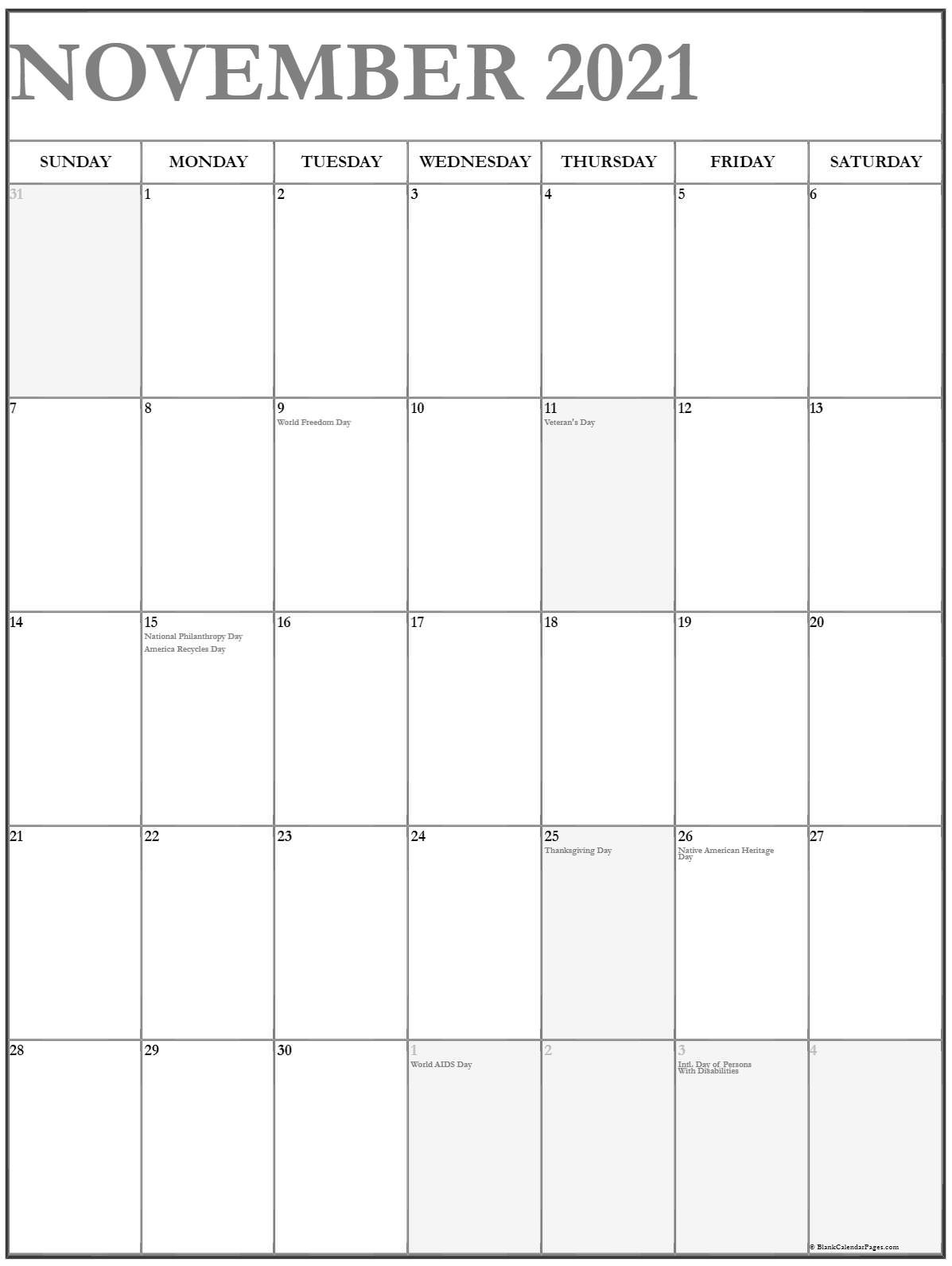 November 2021 Fill In Calendar | Calendar Template Printable