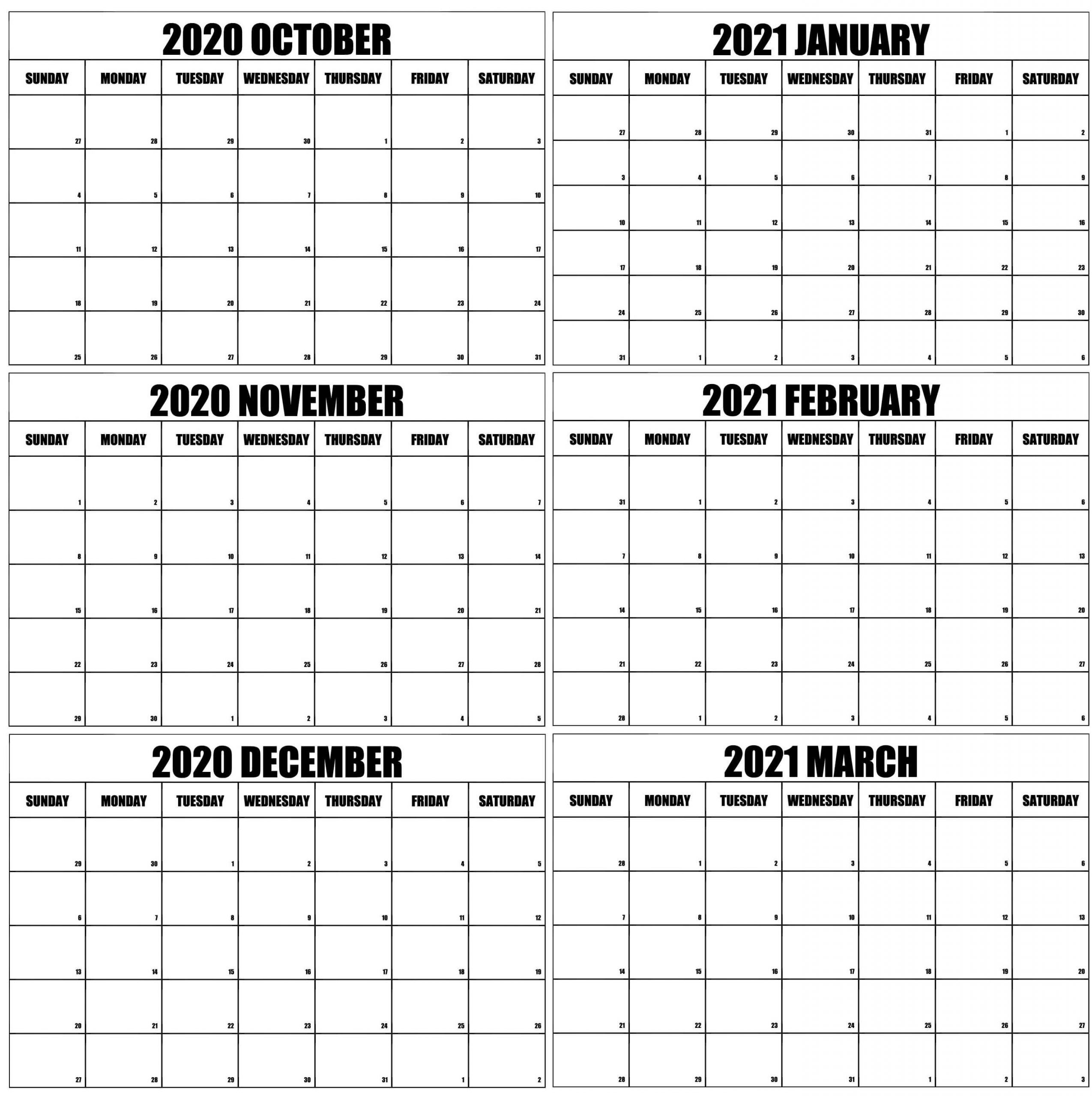 October 2020 To March 2021 Calendar Online | Free Printable Calendar Shop-Fill In Calendar Printable 2021