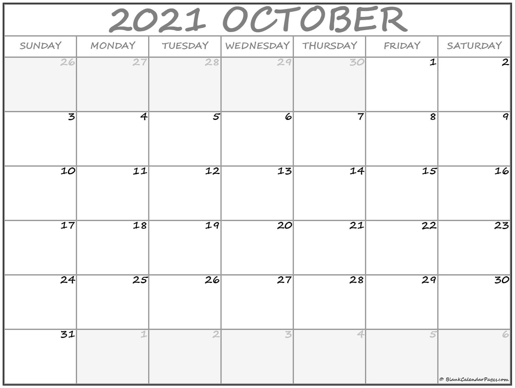 October 2021 Calendar | Free Printable Monthly Calendars-2021 Yearly Calendar With Boxes