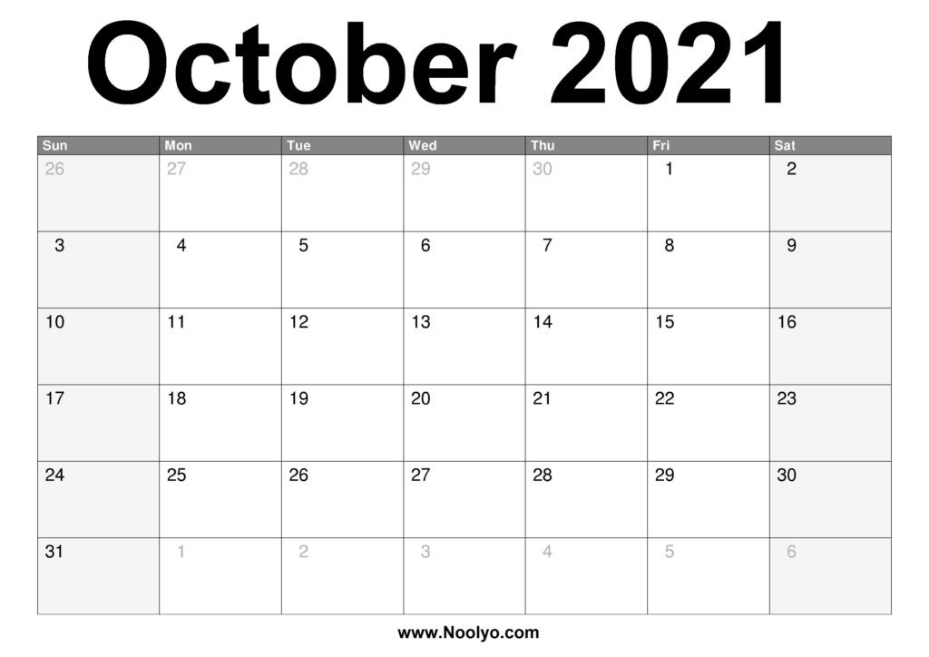 October 2021 Calendar Printable – Free Download – Noolyo-Monthly Calendar Printable October 2021