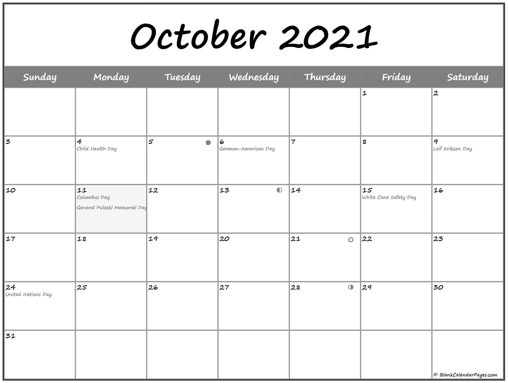 October 2021 Lunar Calendar | Moon Phase Calendar-2021 4 Shift Calendar