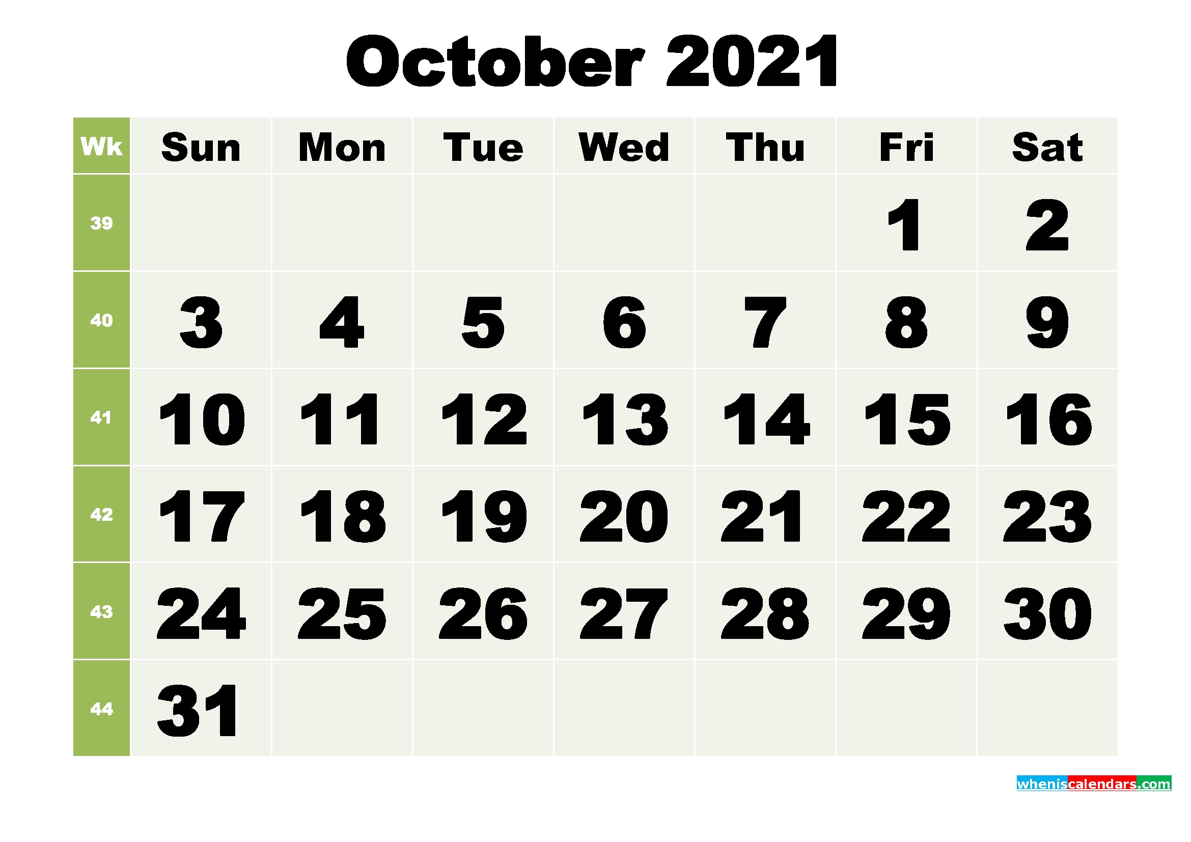 October 2021 Printable Calendar Template – Free Printable 2020 Monthly Calendar With Holidays-Monthly Calendar Printable October 2021