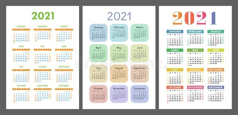 Pocket Calendar 2019, 2020, 2021 Set. Basic Simple Template. Wee Stock Vector - Illustration Of-2021 Pocket Planner Calendar Template
