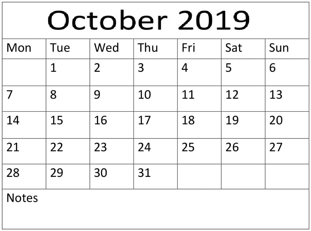 Print October 2019 Blank Number Calendar | Small Calendar, Blank Calendar, Calendar-Large Numbers Calendar October