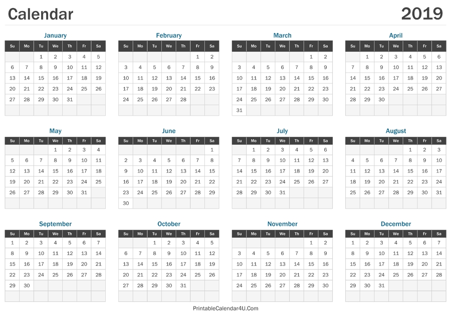 Printable Calendar 2019, 2020-Printable Yearly Calendar With Boxes