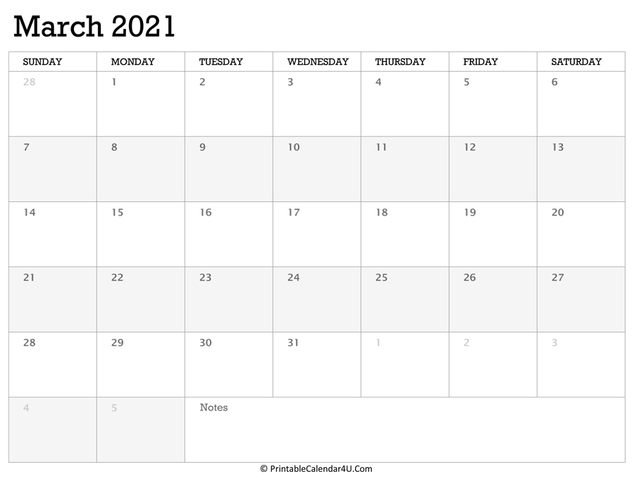 Printable Calendar March 2021 With Holidays-Sunday To Saturday Calendar 2021 Printable