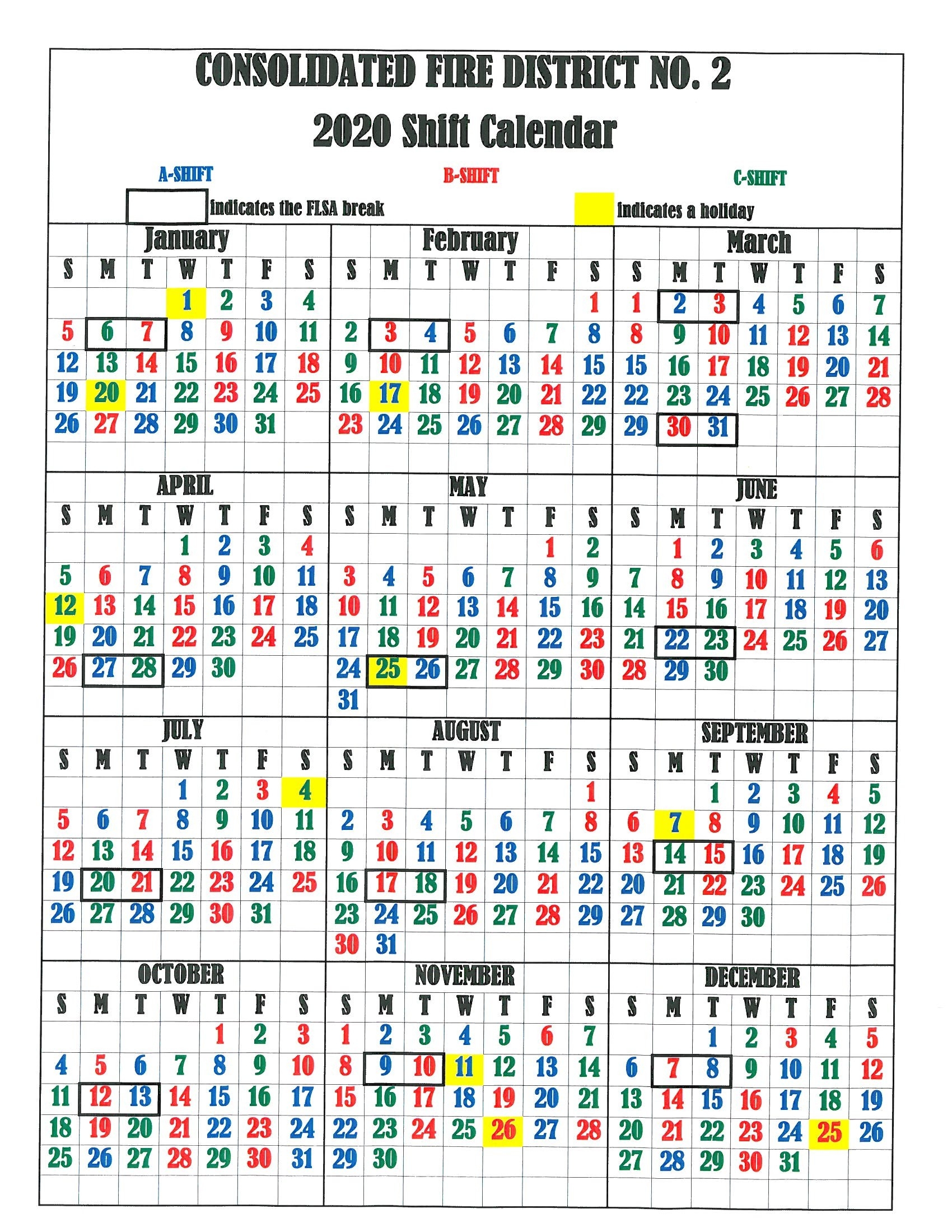 Printable Firefighter Shift Calendar 2020 | Example Calendar Printable-2021 4 Shift Calendar
