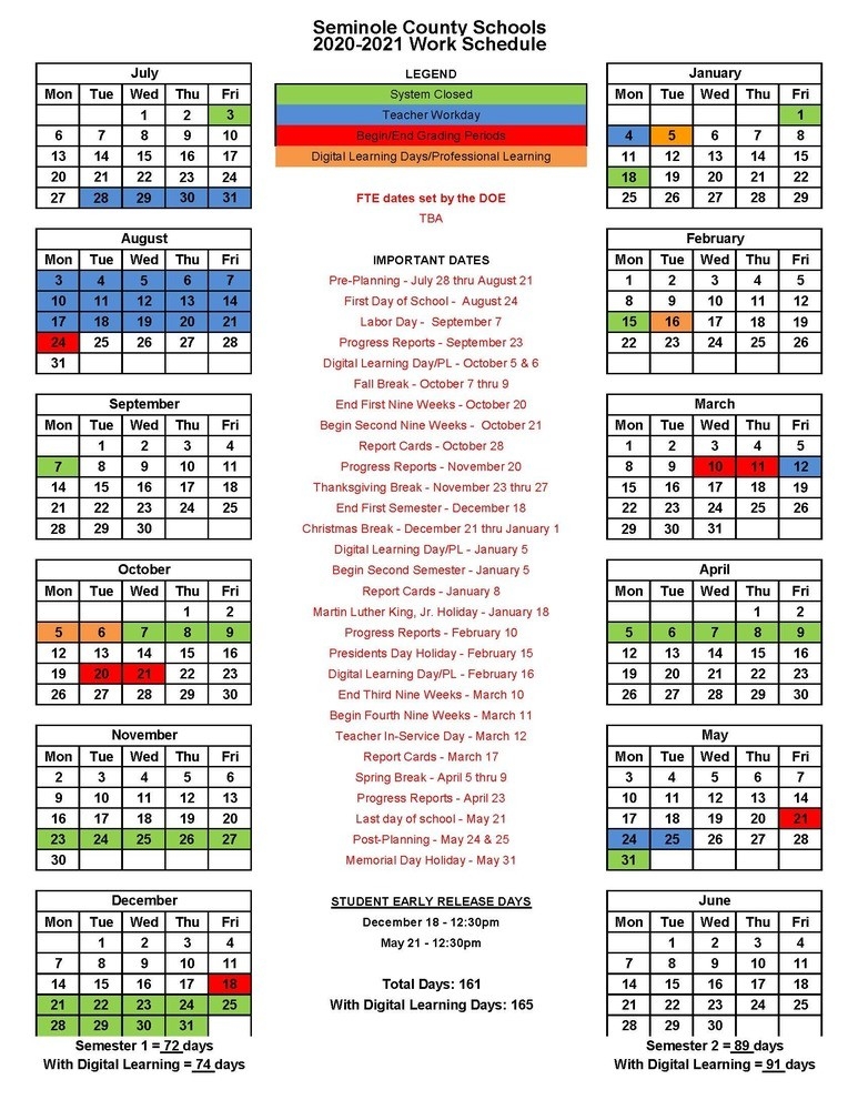 Seminole County School System-2021 4 Shift Calendar