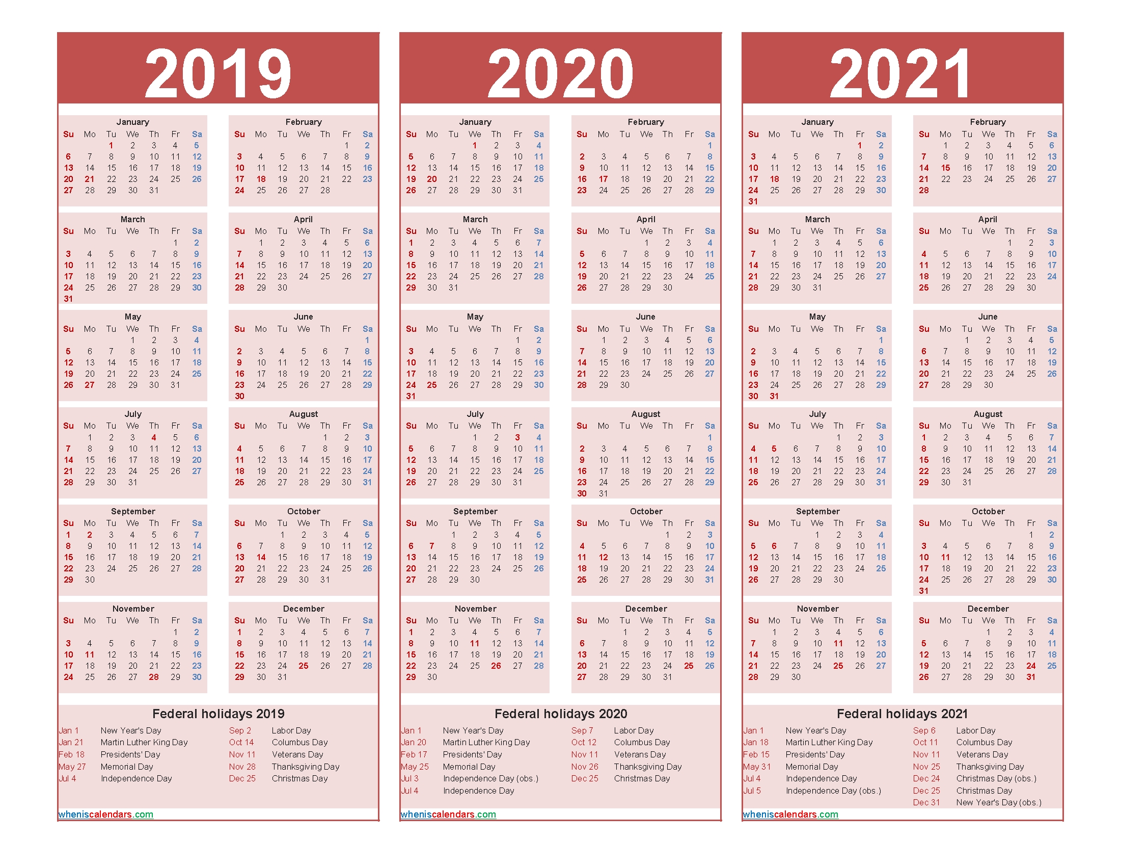 Three Year 2019 To 2021 Calendar Printable Word, Pdf | Free Printable 2020 Monthly Calendar With-3 Year Calendar 2021