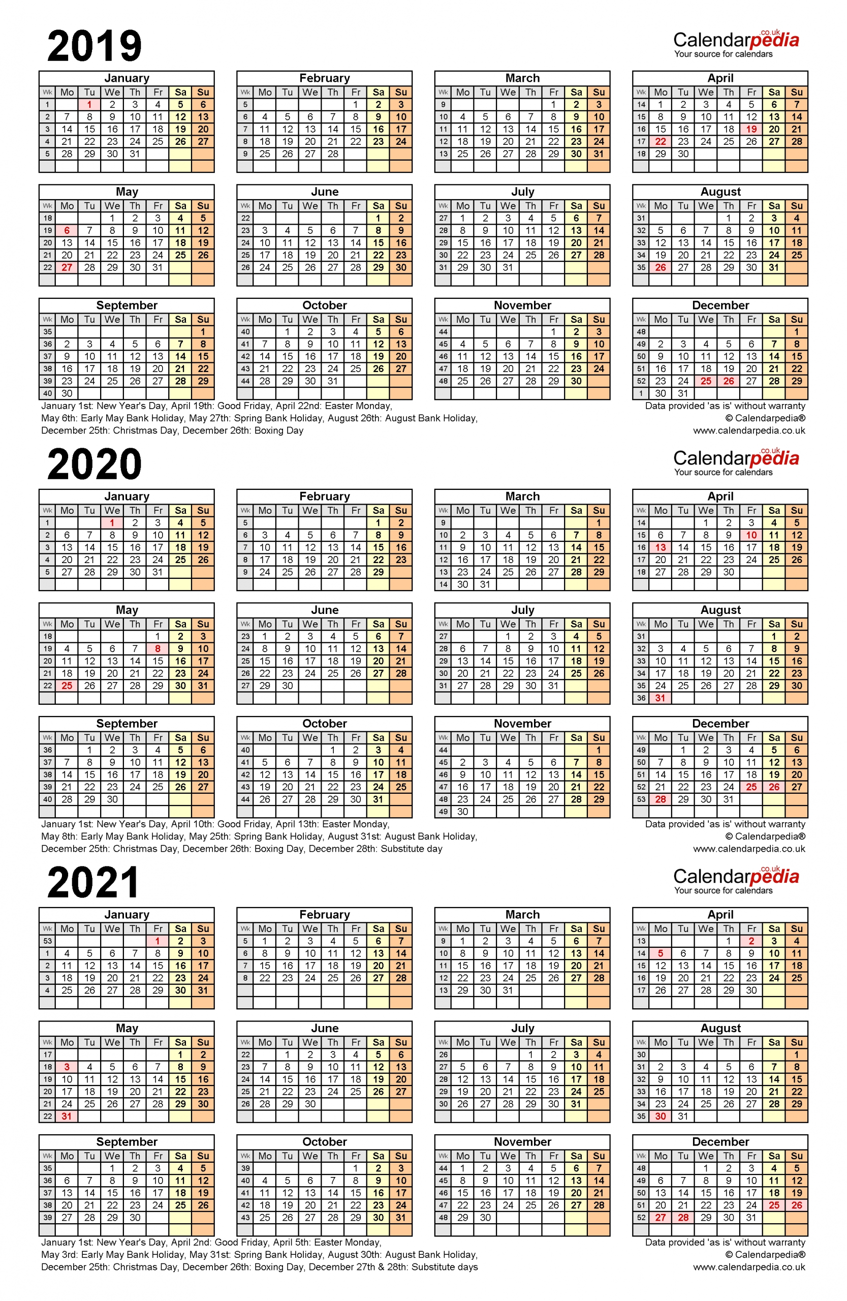 Three Year Calendars For 2019, 2020 &amp; 2021 (Uk) For Pdf-3 Year Calendar 2021