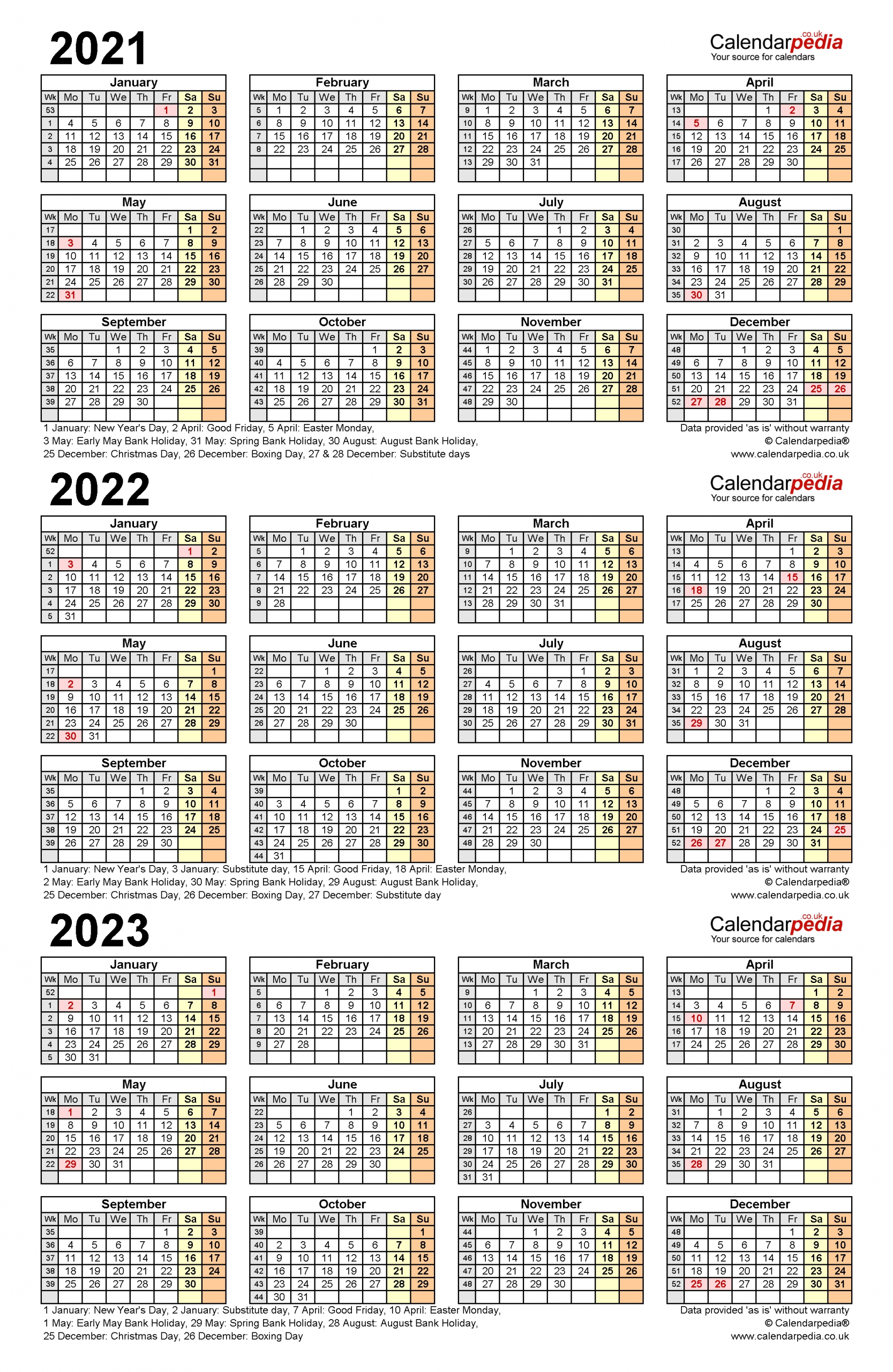 Three Year Calendars For 2021, 2022 &amp; 2023 (Uk) For Excel-3 Year Calendar 2021 To 2023