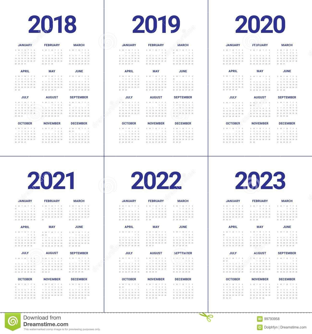 Year 2018 2019 2020 2021 2022 2023 Calendar Vector Stock Vector - Illustration Of 2023, Month-3 Year Calendar 2021 To 2023