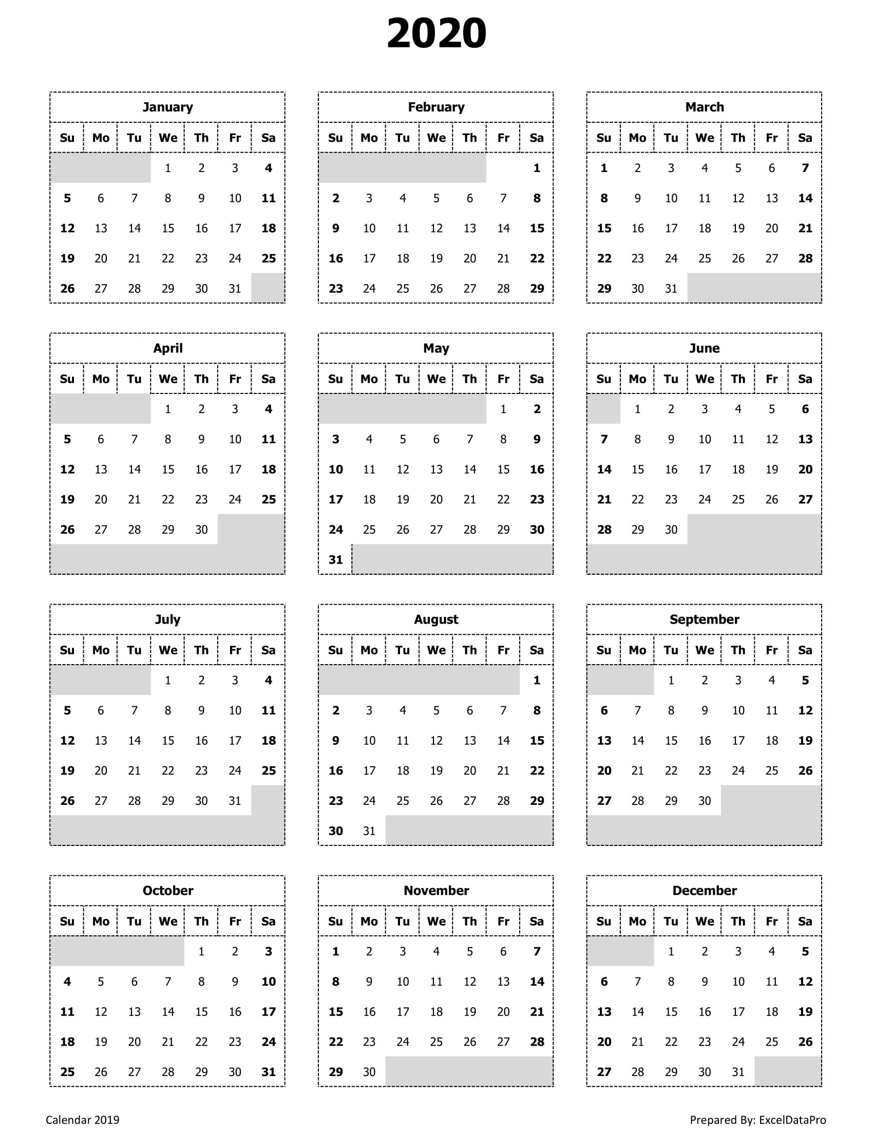 2021 yearly calendar with boxes calendar template printable