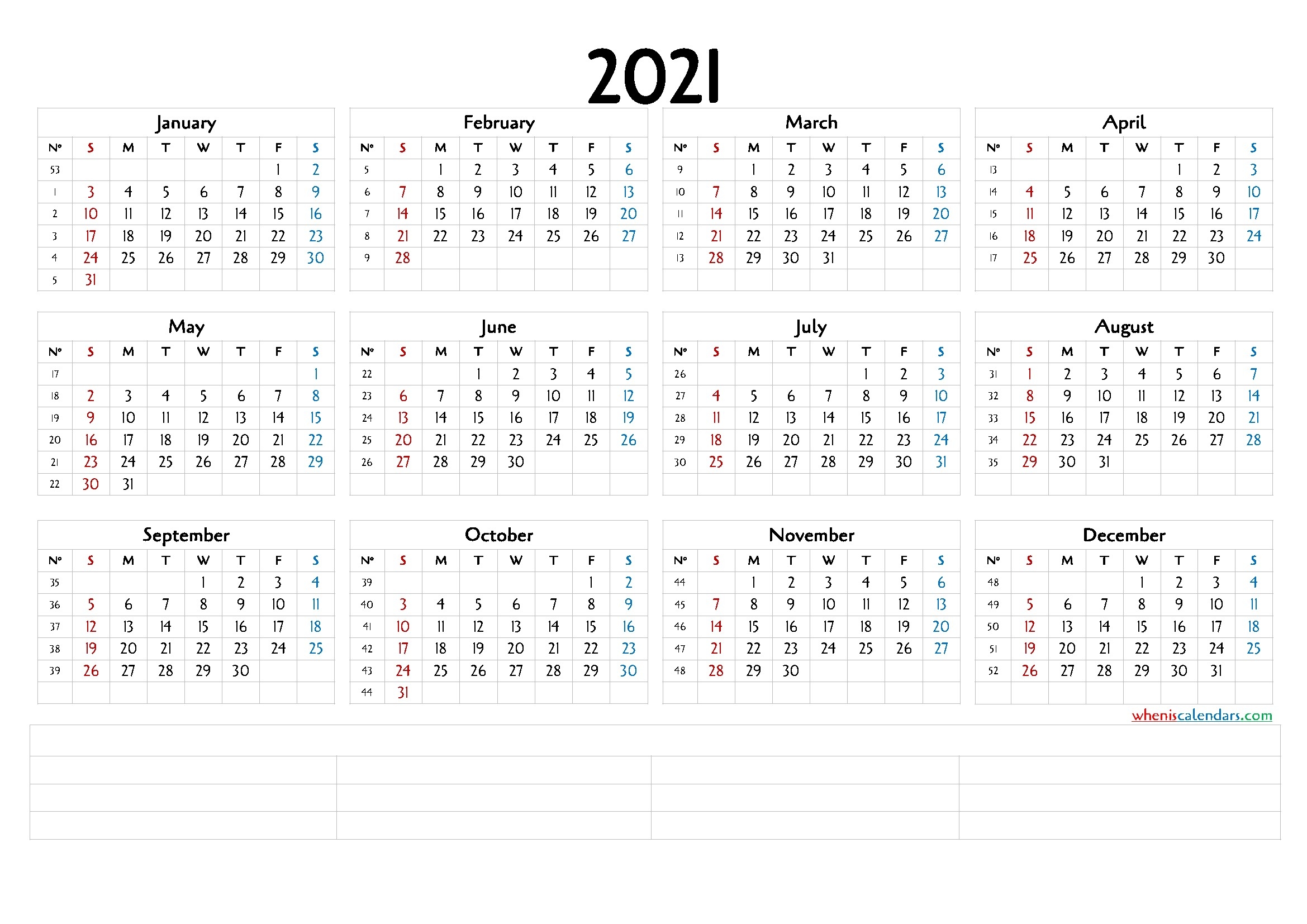 12 Month Calendar Printable 2021 (6 Templates)-Printable 12 Month 2021 Calendar Template