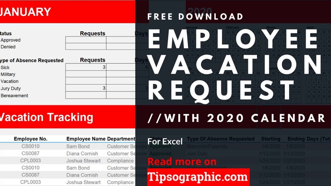 12-Month Employee Vacation Request For Excel With Calendar-2021 Employee Vacation Planner