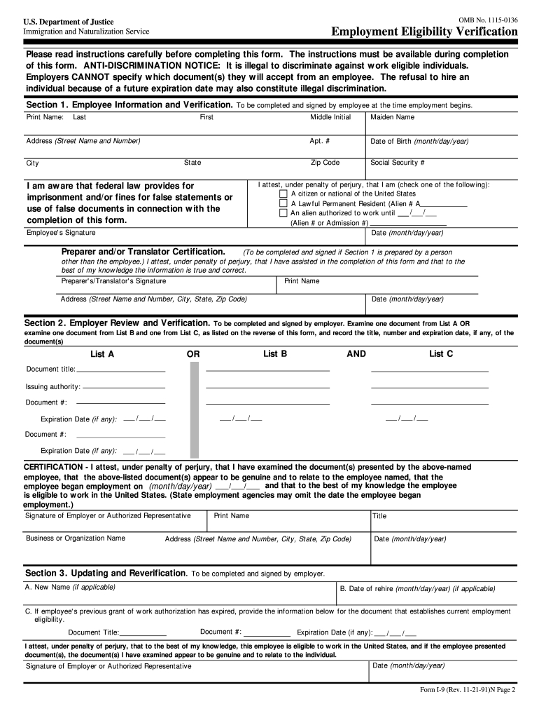 1991 Form Uscis I-9 Fill Online, Printable, Fillable, Blank-Blank I 9 Form 2021 Printable